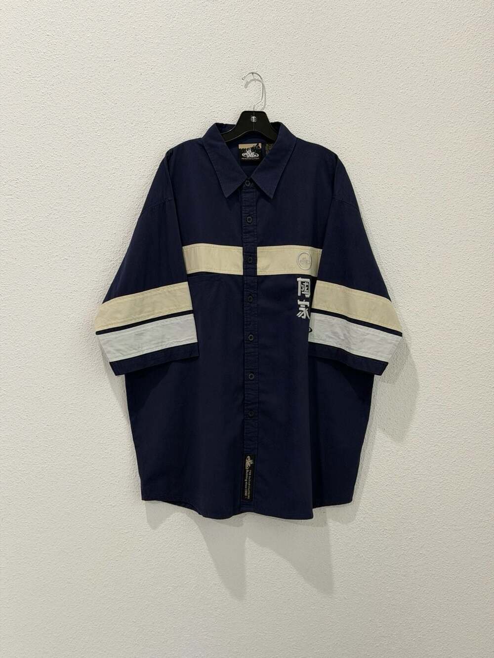 Vintage 90s PNB Nation Oversized Work shirt Navy Blue & Cream Colorblock XL